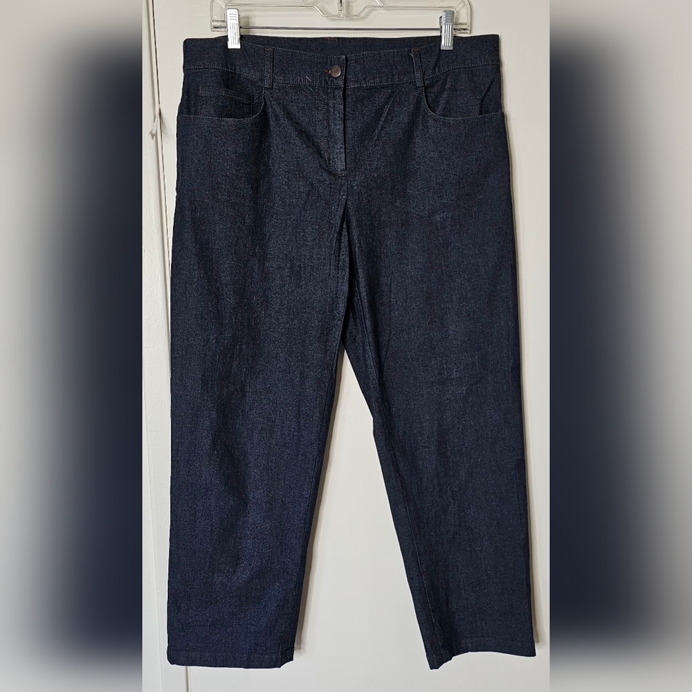 Eileen Fisher Petite Slim Ankle Cuff Jeans Dark Indigo Stretch Denim NWT Size PL